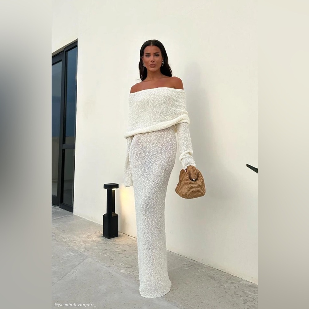 Marisol Off Shoulder Boucle Maxi Dress size S
